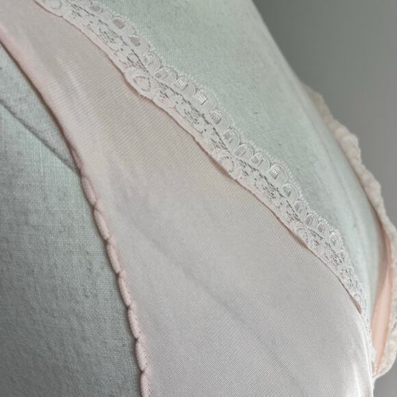 Lorriane 1980s Vintage Pink Nylon Lace Sweep Romantic Slip Nightgown Size L - Picture 7 of 11